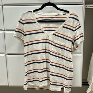 Madewell v neck tee, striped. Size large.